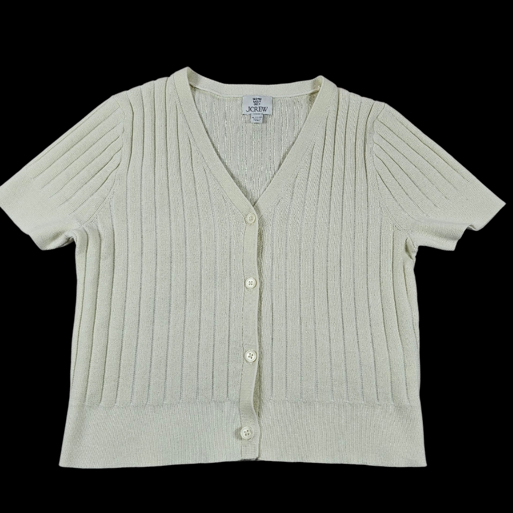 J. Crew Maryam Nassir Cream Gold Sparcle Short Sleeve Cropped Cardigan M-XL